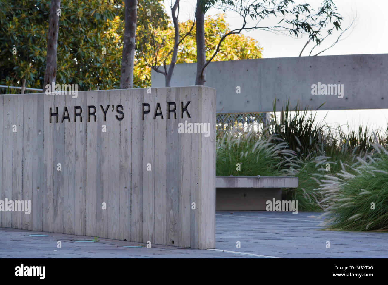 Harry's Park is a small urban park designed in memory of Harry Seidler by John Curro and gifted to the city by his wife Penelope Seidler Stock Photo
