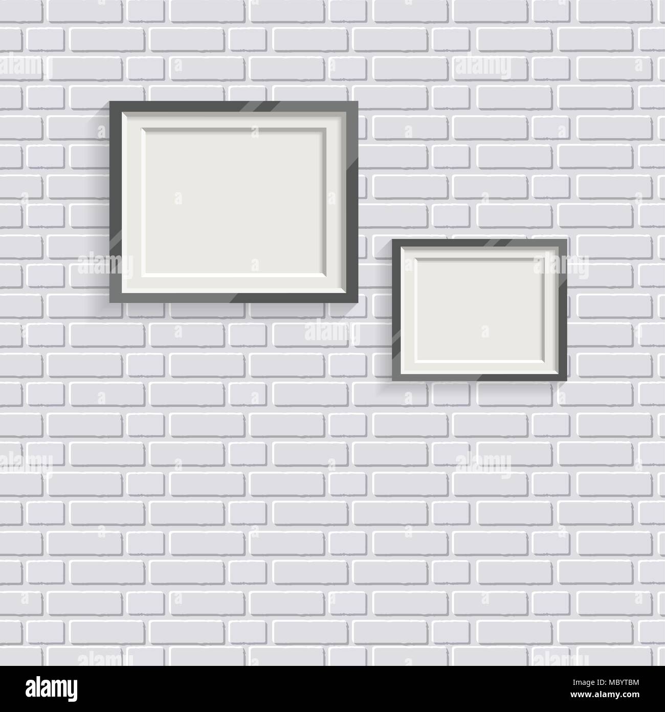 Black realistic picture frame on white painted brick wall seamless ...