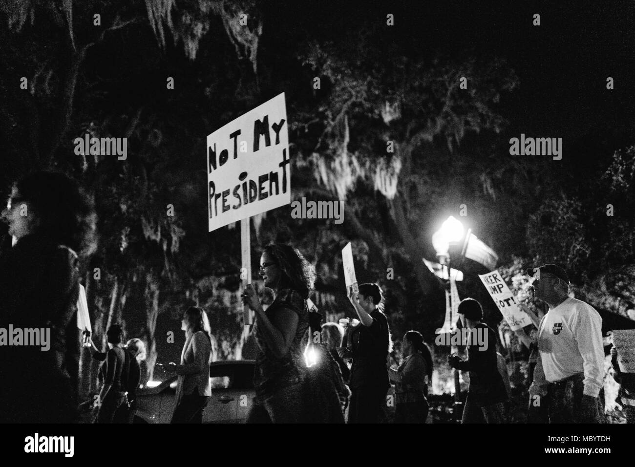 Anti-Trump Peaceful Protest in Downtown Orlando (2016). Stock Photo