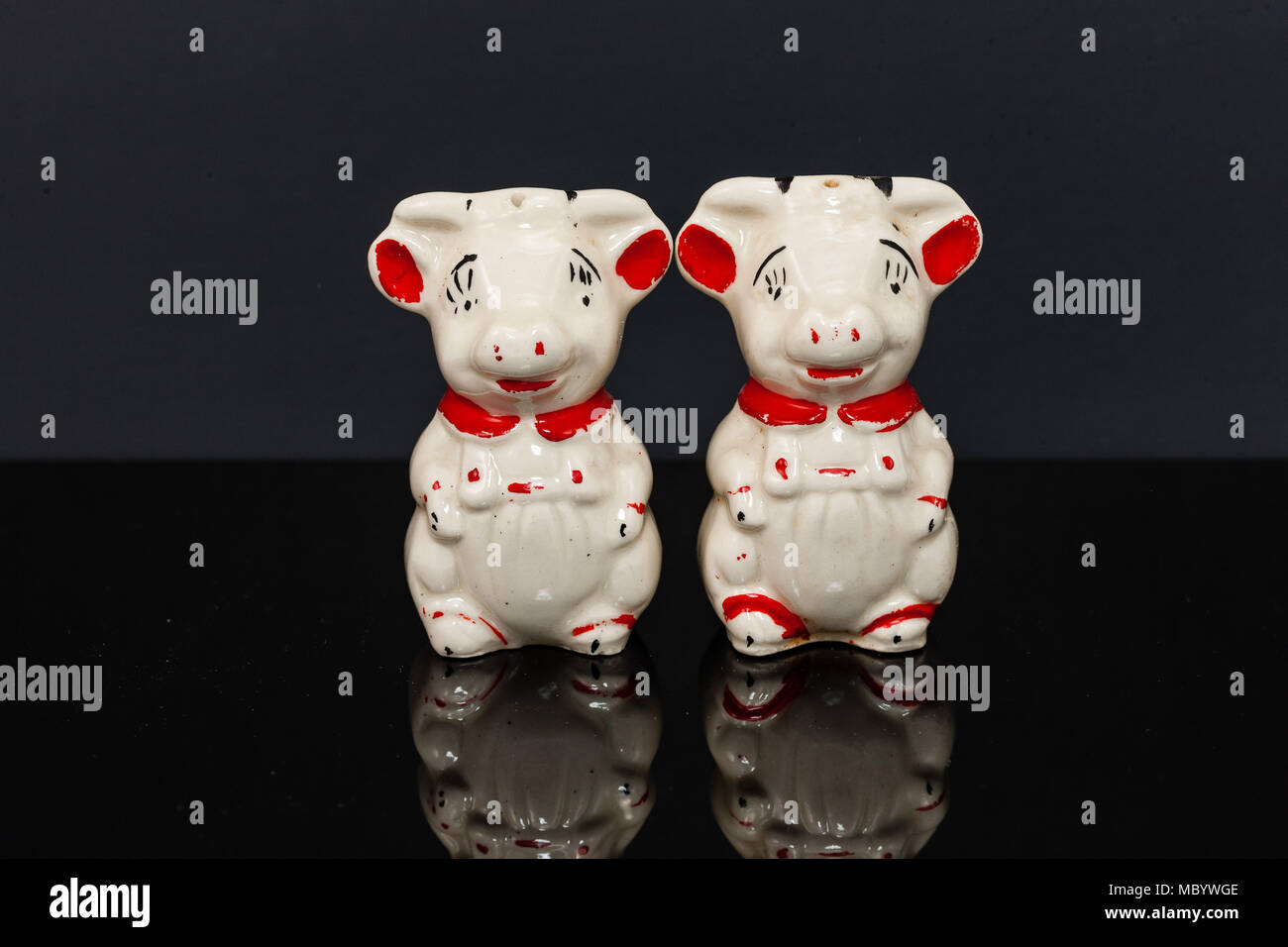 white ceramic pig salt and pepper shaker set Stock Photo