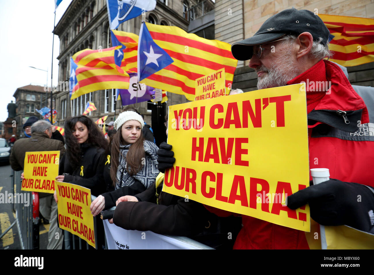 Catalonia pro-independence supporters outside Edinburgh Sheriff Court where former Catalan education minister Clara Ponsati appeared for her extradition hearing. Stock Photo