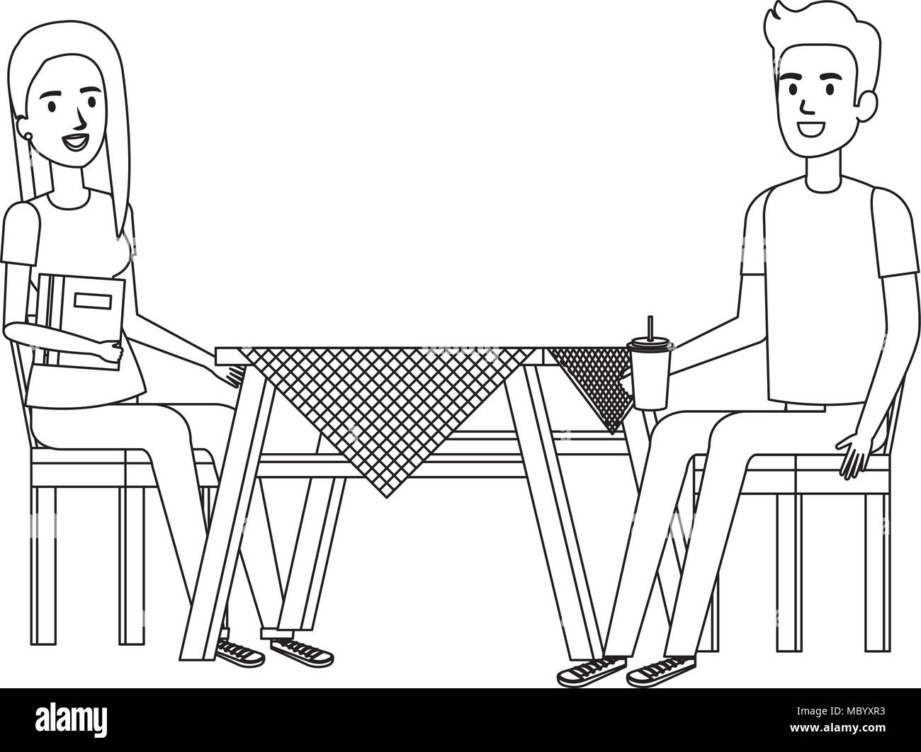 picnic table with couple characters Stock Vector Image & Art Alamy