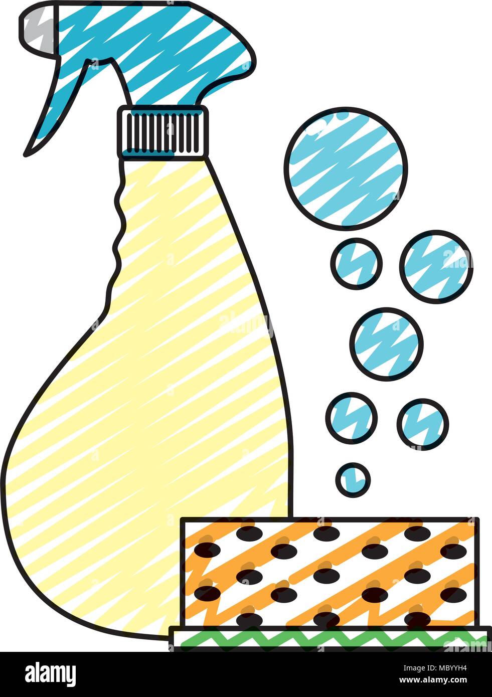 doodle scouring pad with detergent and splash bottle Stock Vector Image
