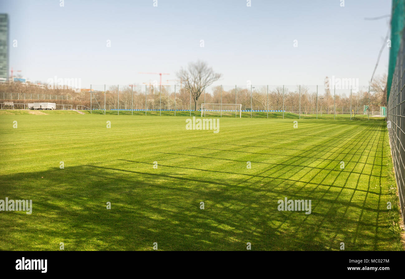 Corner view of enclosed soccer field in the city Stock Photo Alamy