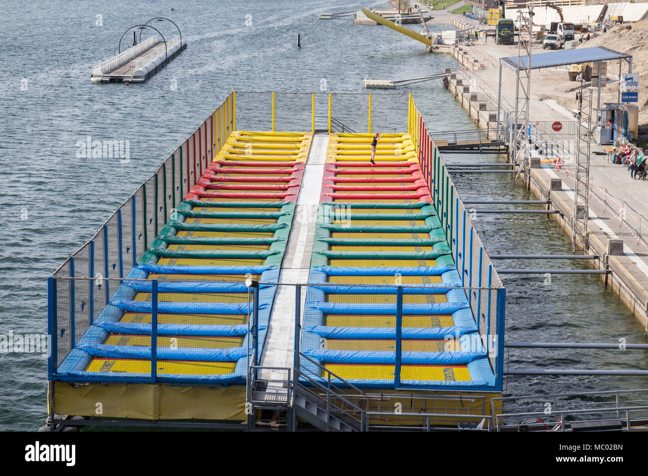 Danube jumping one of the largest floating trampoline on earth, Vienna