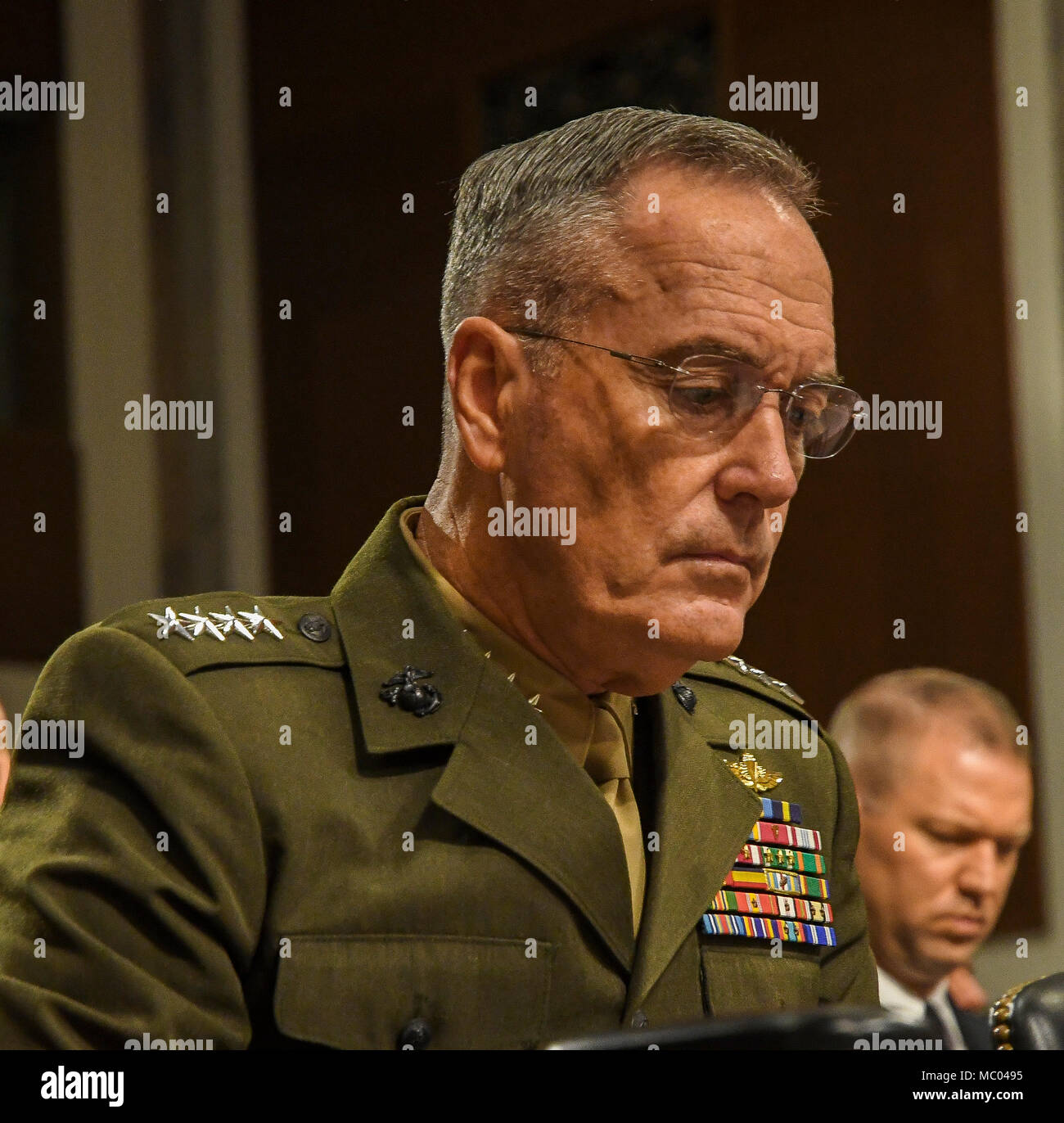 Washington DC. USA, June 13, 2017. General Joseph Dunford Chariman of the U.S. Joint Chiefs of Staff  answers questions during Senate Appropriations Subcommittee budget hearing, Stock Photo