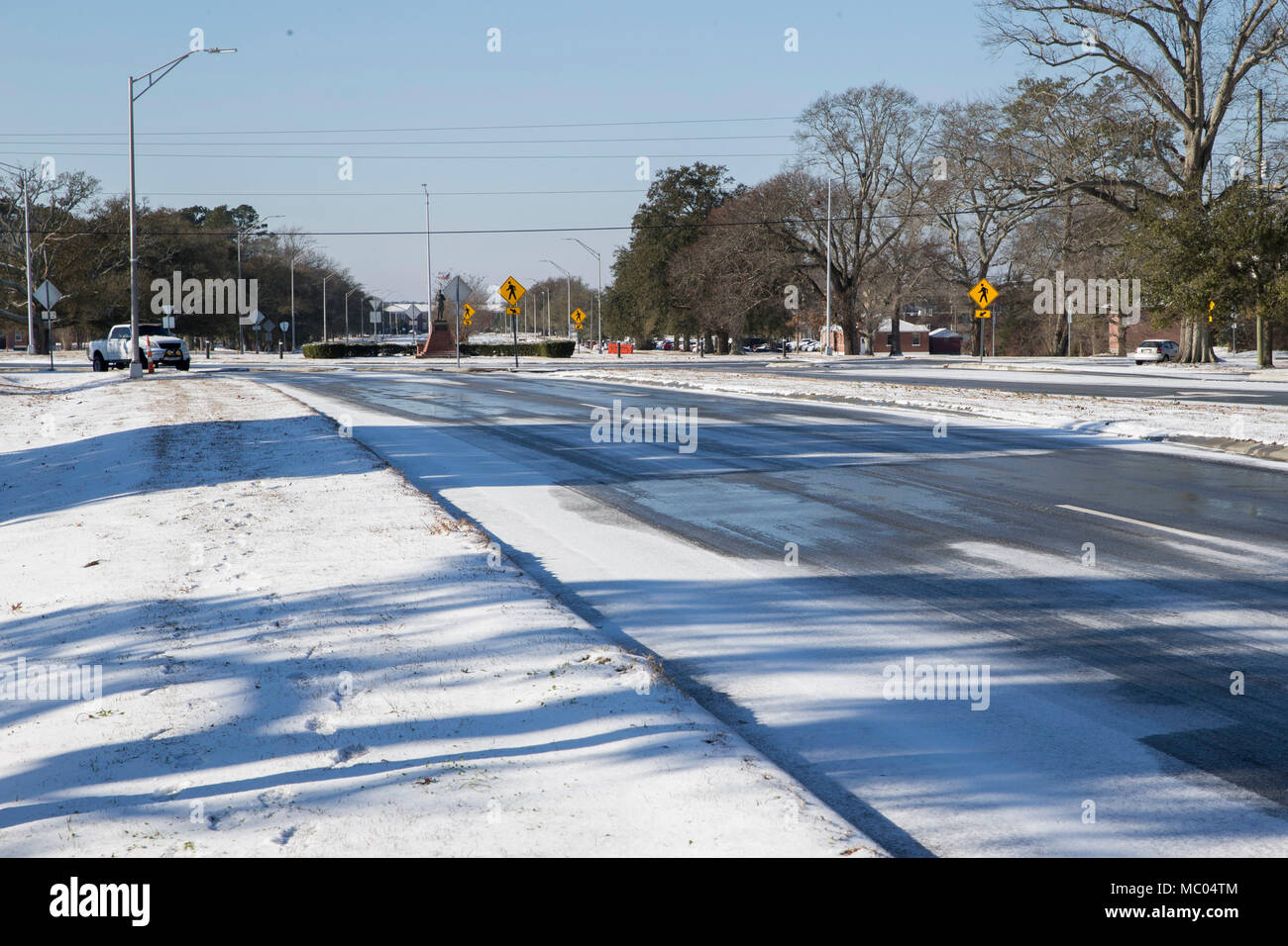 A rare winter storm covered base and the surrounding community with ice