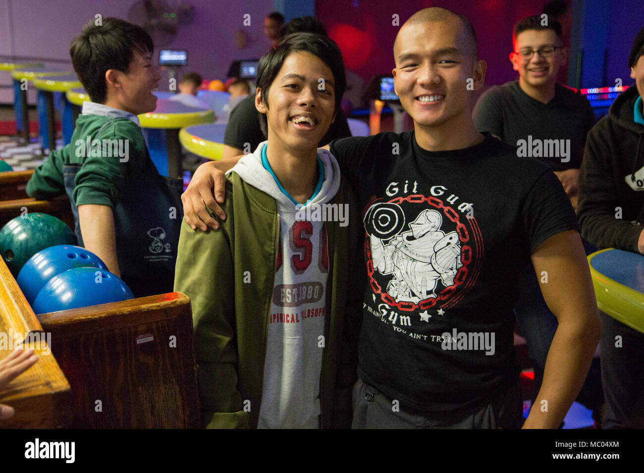 Camp Foster Okinawa Japan Oshiro Tatsuki Left And Lance Cpl Michael Li Pose For A Photo Together Jan 13 At The Bowling Alley Aboard Camp Foster Okinawa Japan A Total Of