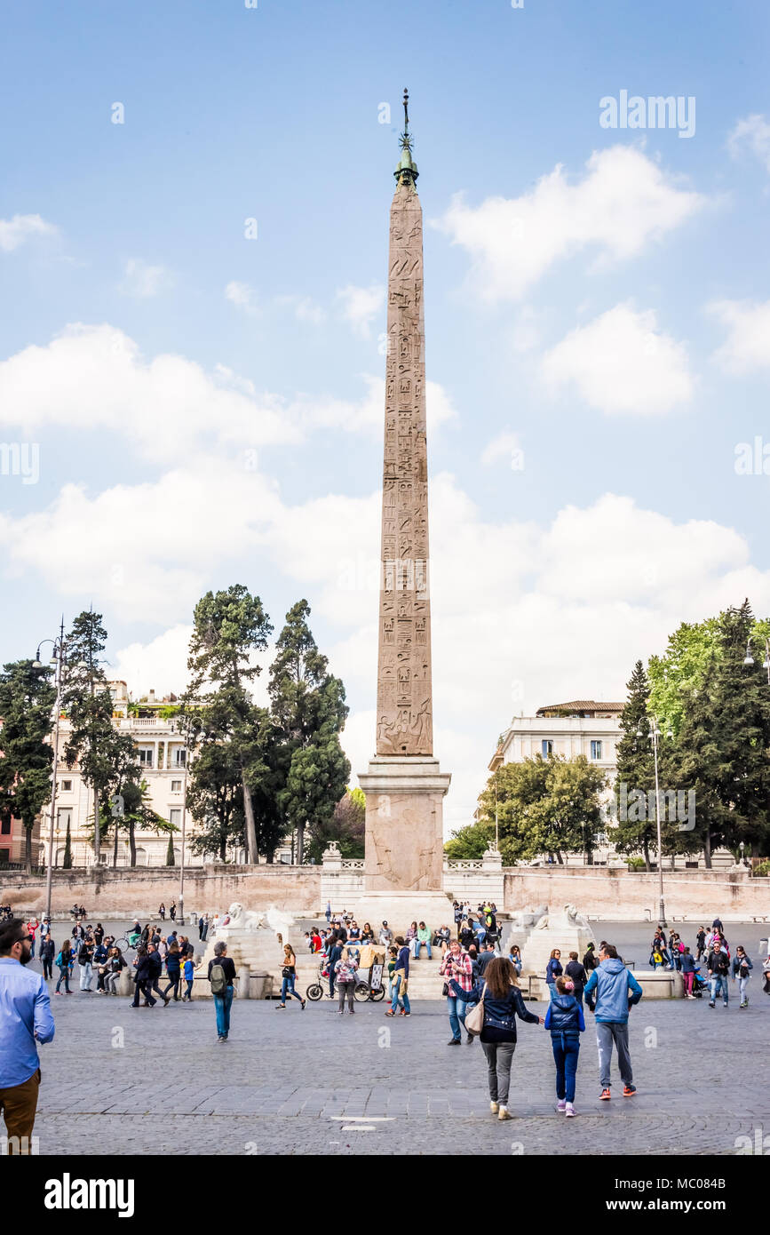 ROME, ITALY, 24 APRIL 2017. Piazza del Popolo with tourists sightseeing. Stock Photo