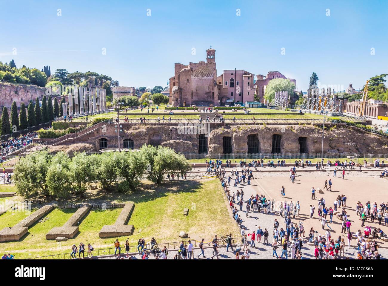 ROME, ITALY, 24 April 2017. The Palatine Hill - view from The Coliseum. Stock Photo
