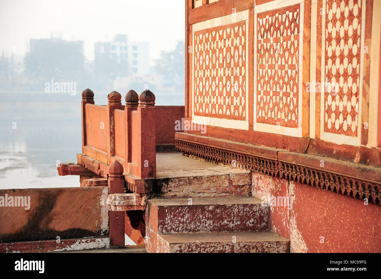 View across Yamuna river from Ud-Daulah's Tomb, Uttar Pradesh, India. Commonly called Baby Taj or Jewel Box, it was built between 1622-1628 Stock Photo