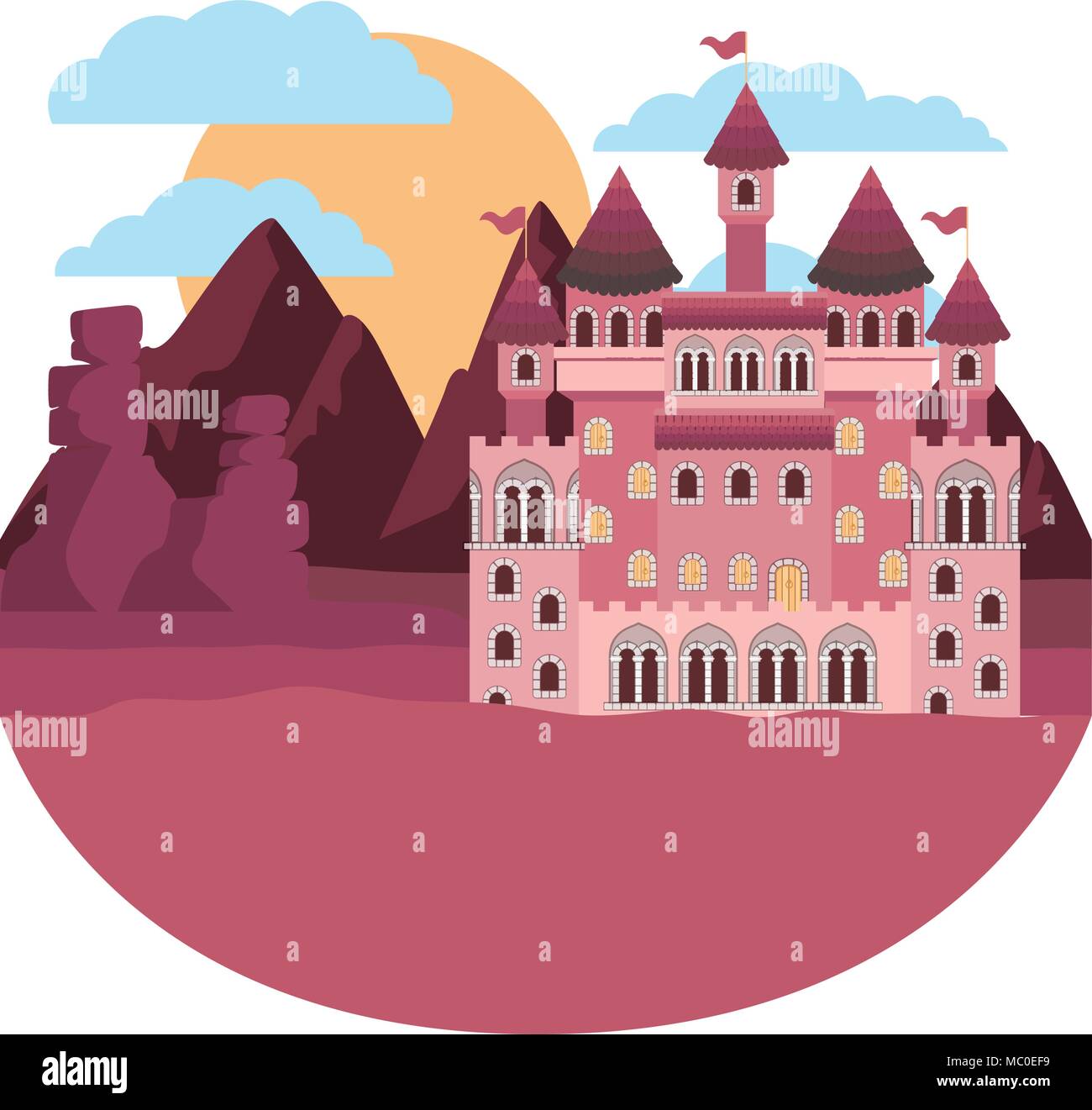 medieval castle in the camp sunset scene Stock Vector Image & Art - Alamy