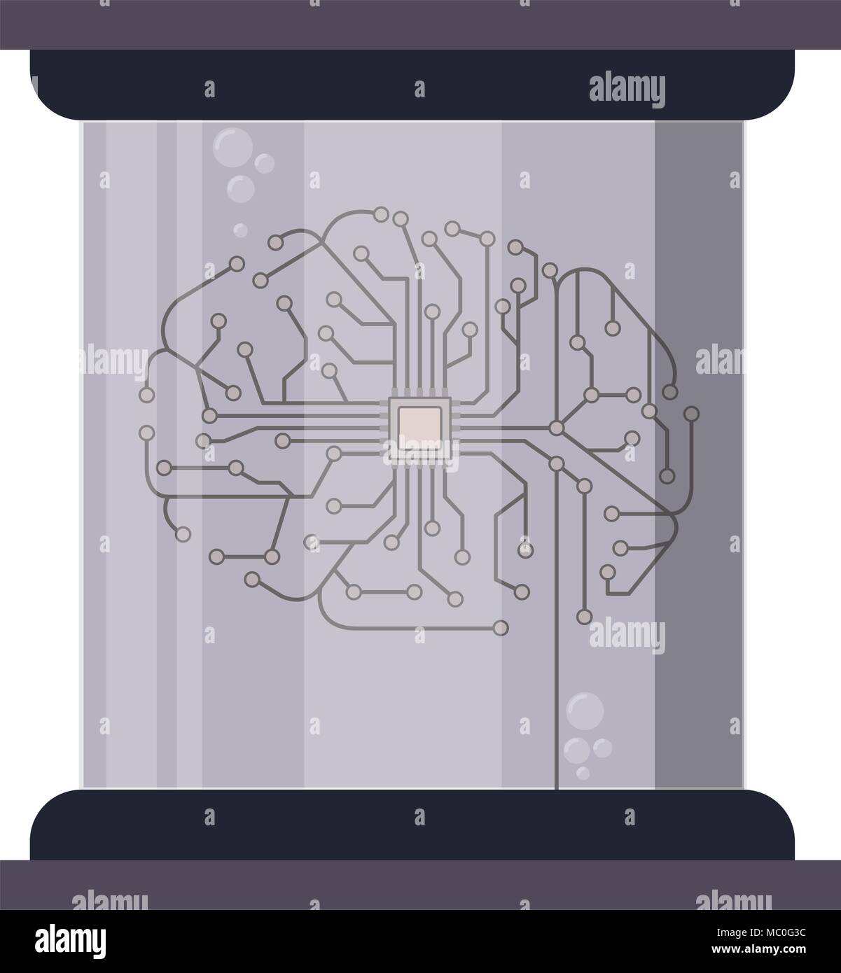 futuristic glass bottle with brain electric Stock Vector