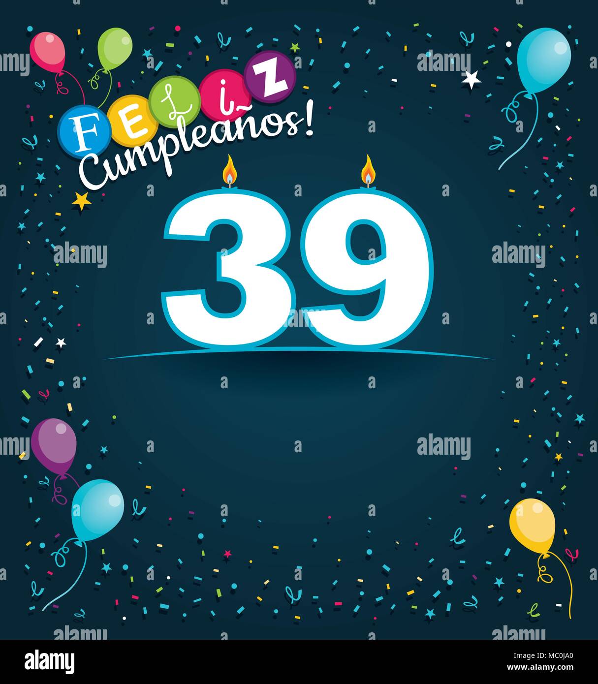 Happy Birthday 39 in Spanish language Greeting card with white