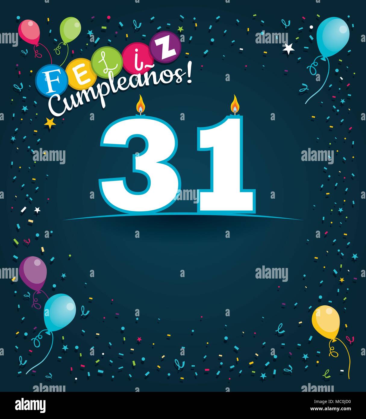 Happy Birthday 31 in Spanish language Greeting card with white