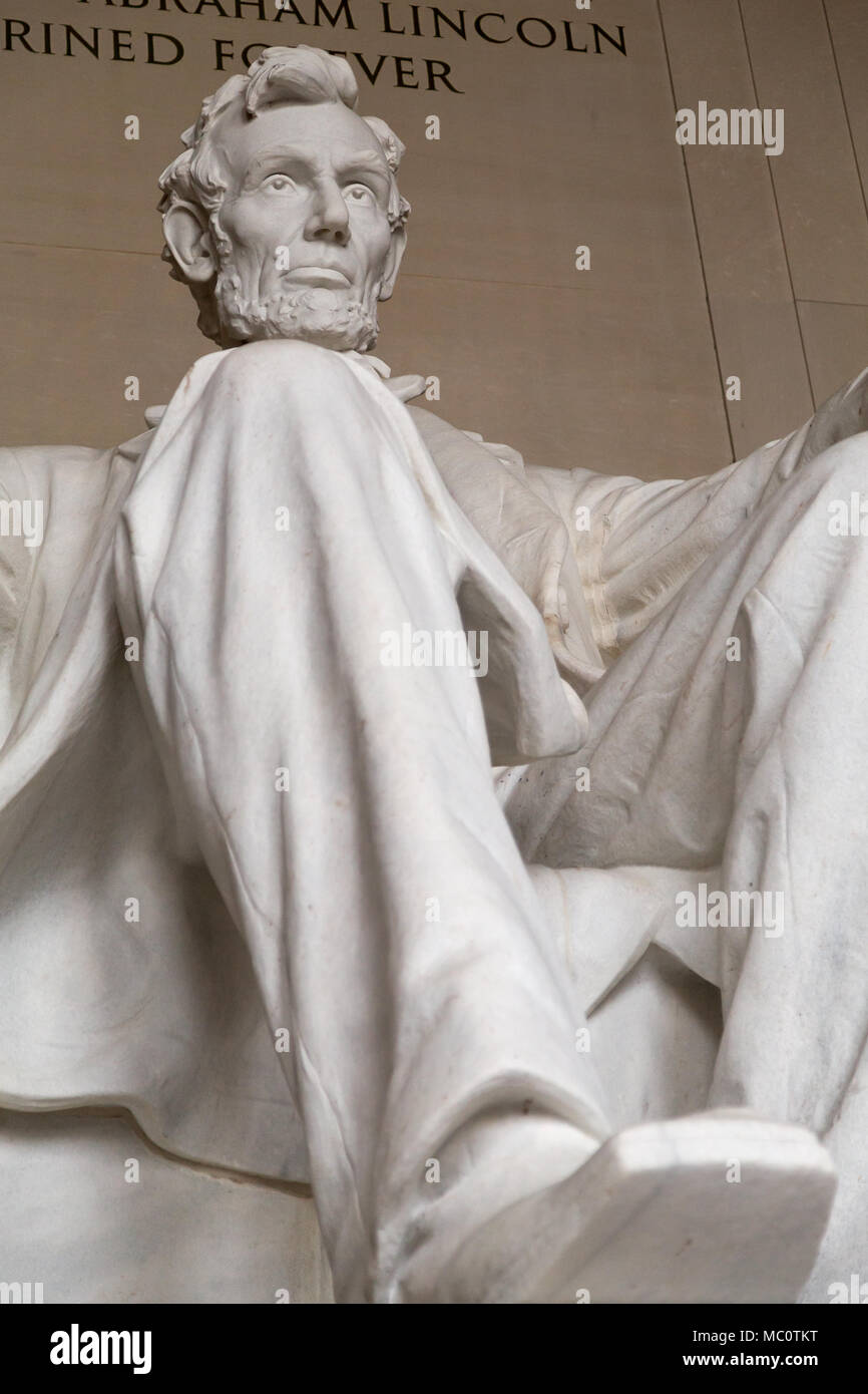 Abraham Lincoln Statue viewed from below (Lincoln Memorial), Washington DC Stock Photo