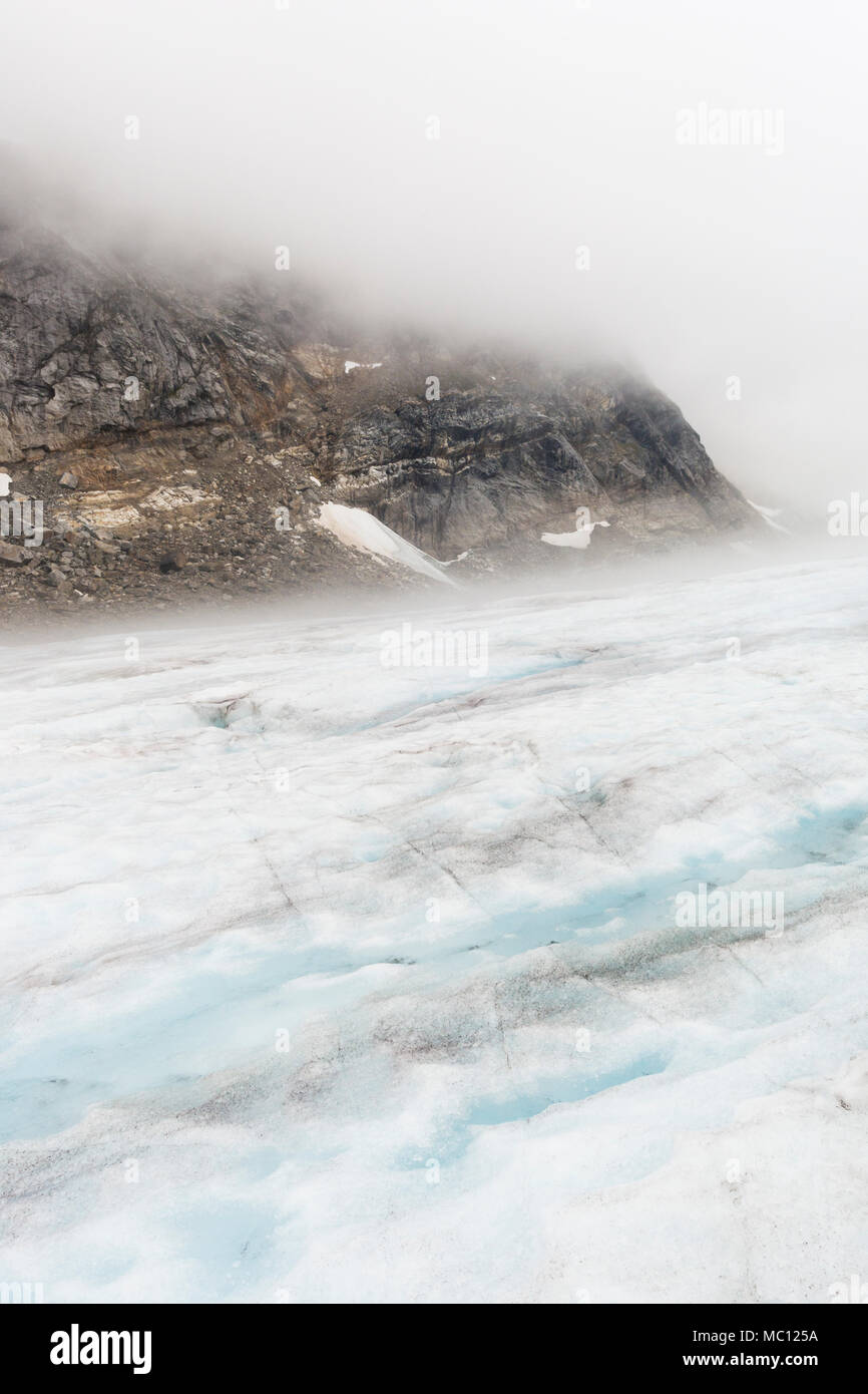 Foggy atmosphere atop a glacier, Juneau Icefield, Juneau, Alaska, USA Stock Photo