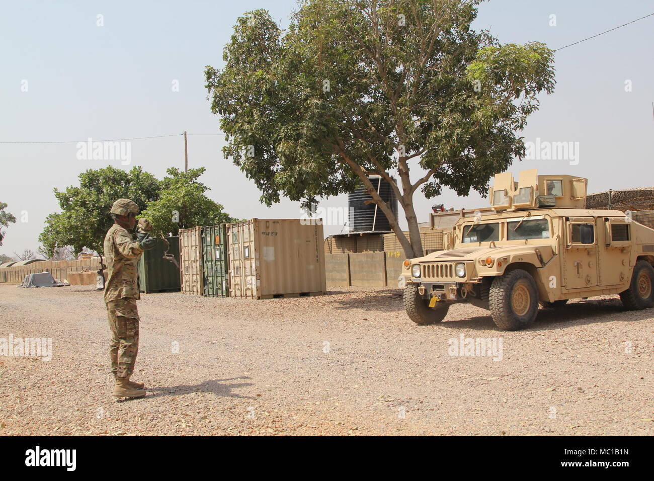 Soldiers of 1st Battalion, 87th Infantry Regiment, 1st Brigade Combat Team, 10th Mountain Division, complete a driver’s training class at Contingency Location Garoua, Cameroon, as part of Task Force Darby, Jan. 21. TF Darby soldiers are serving in a support role for the Cameroon military’s fight against the violent extremist organization Boko Haram. Stock Photo