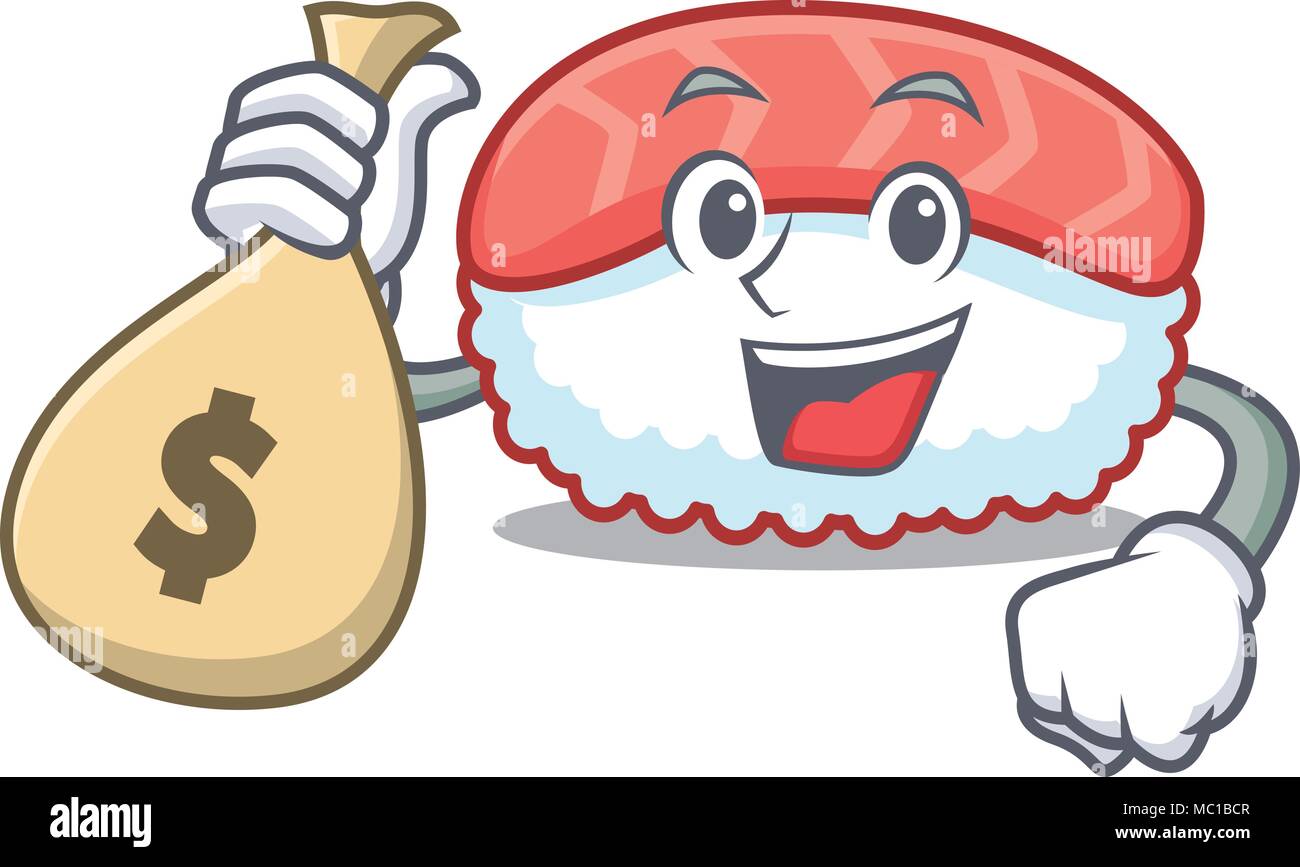 With money bag sushi salmon character cartoon vector illustration Stock