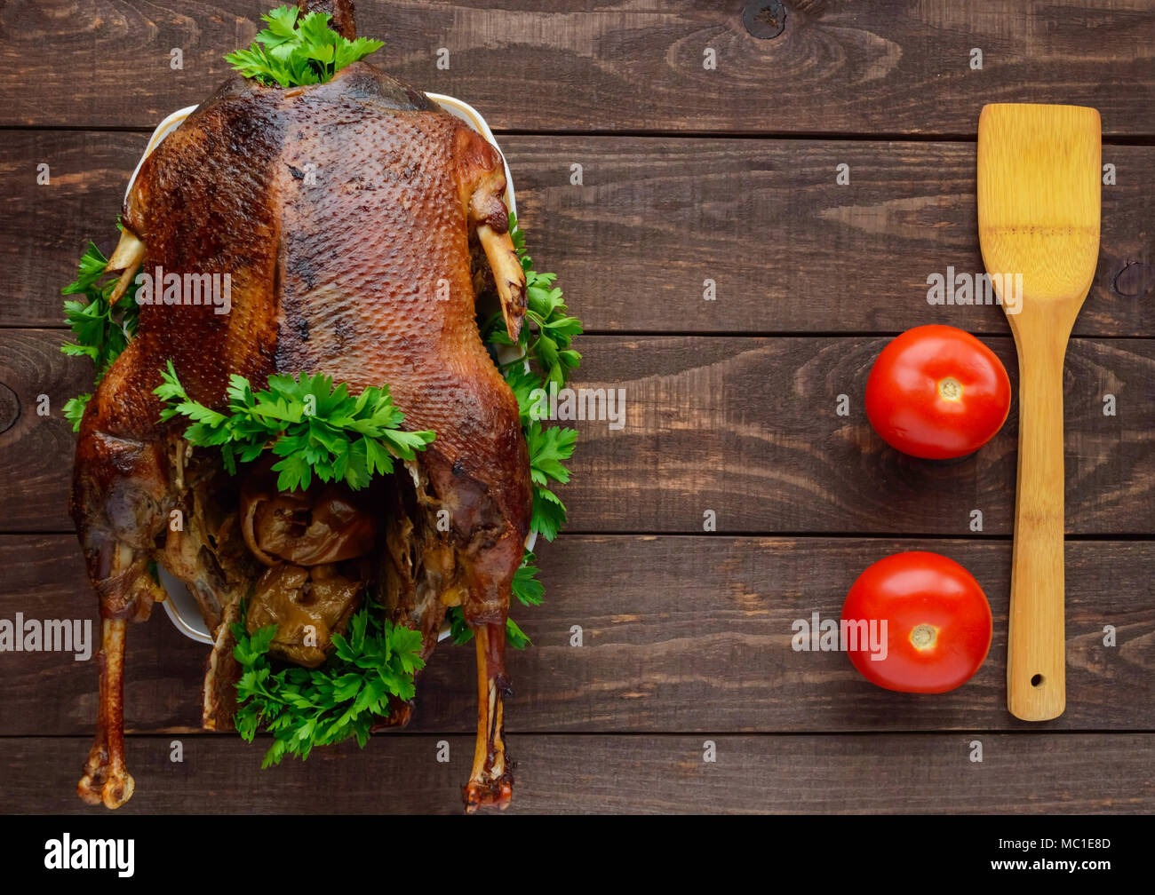 Holiday Baked goose with apples. The top view Stock Photo - Alamy