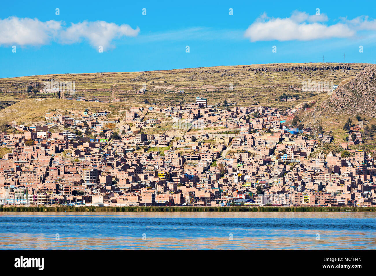 Puno panoramic view from Titicaca lake, Peru Stock Photo
