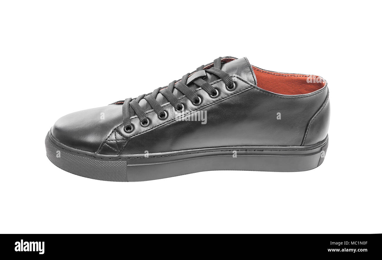 Handmade Black Leather Casual Sports Sneakers