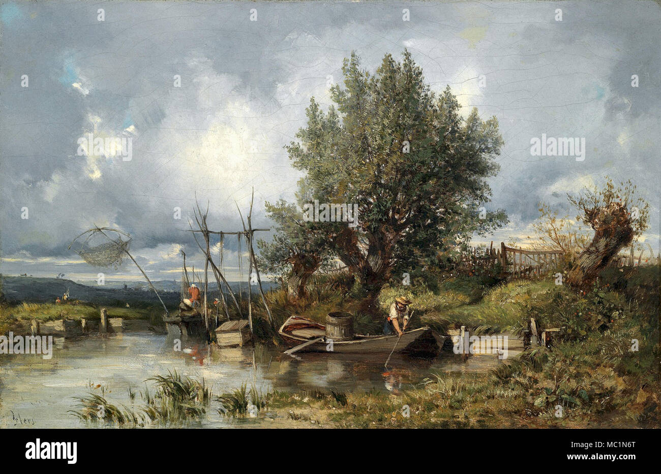 Flers Camille - River Landscape with Anglers Stock Photo