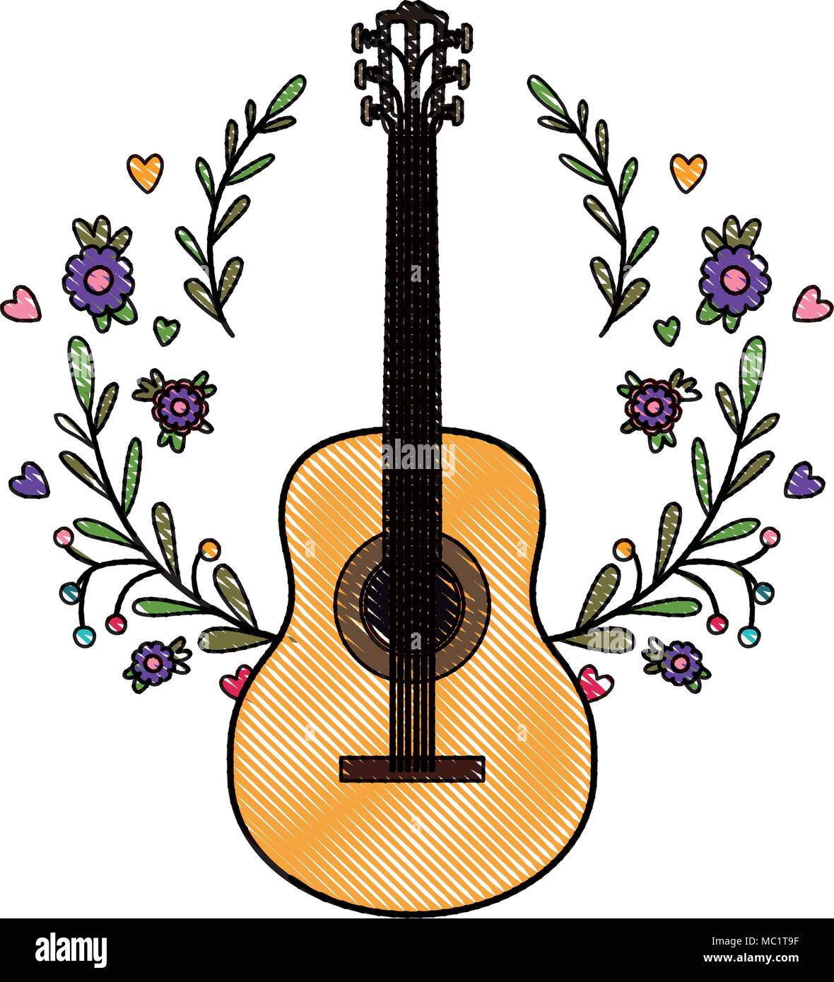 acoustic guitar with floral wreath Stock Vector Image & Art - Alamy
