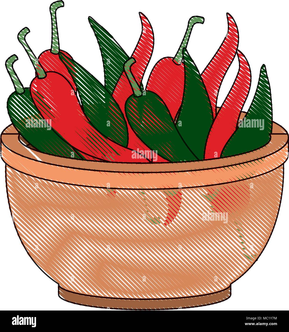chilli pepper hot vegetable in vessel Stock Vector