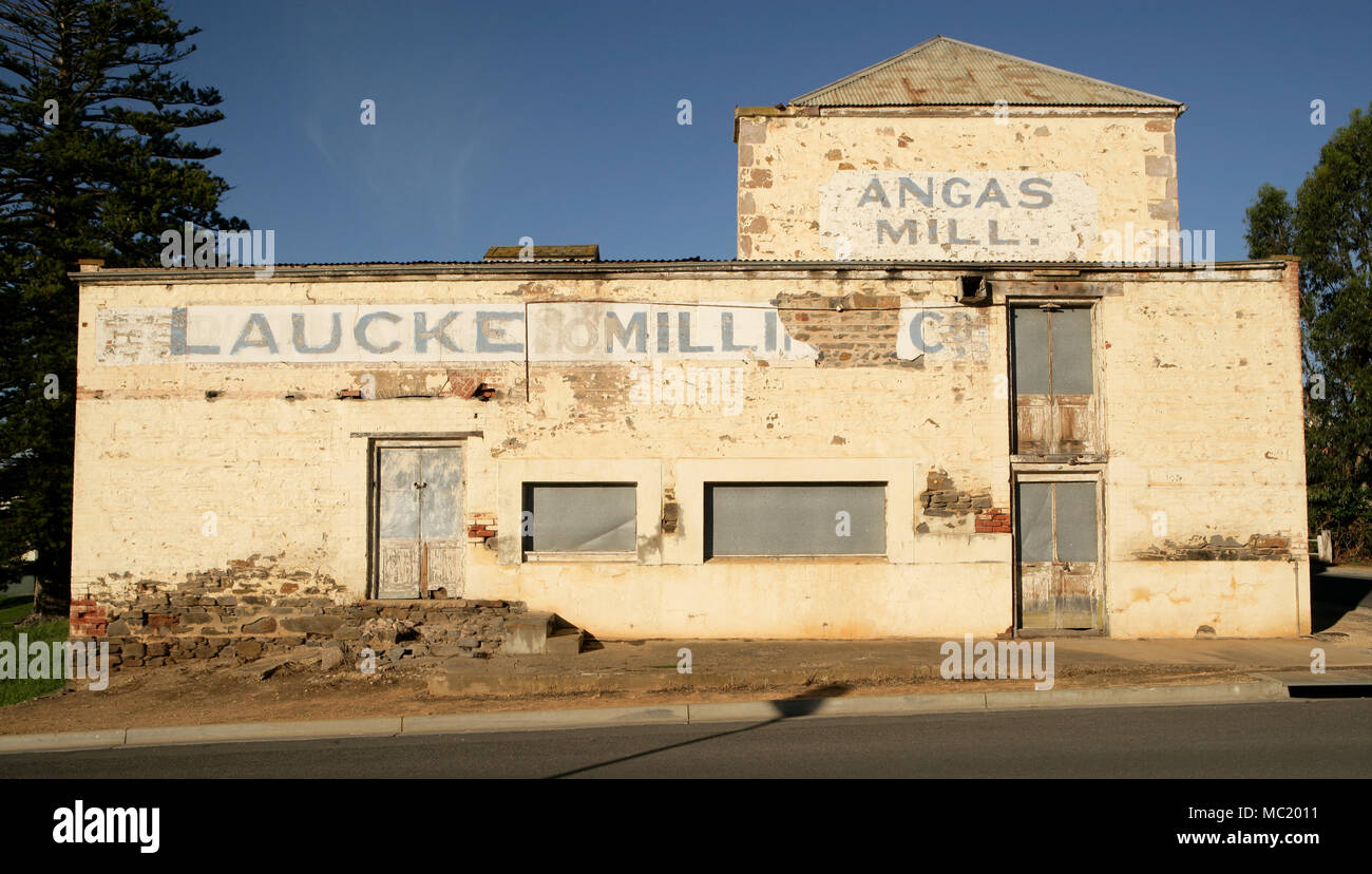 Early  flour mill sits close to Angas River, in historical Strathalbyn, South Australia. Stock Photo
