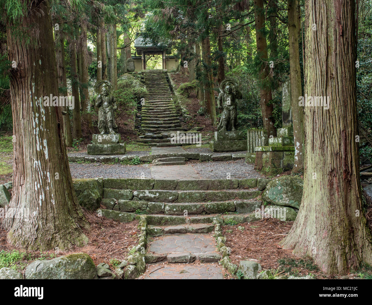 Nio guardians at the approach to Futagoji temple, Kanisaki, Oita, Kyushu, Japan. Stock Photo