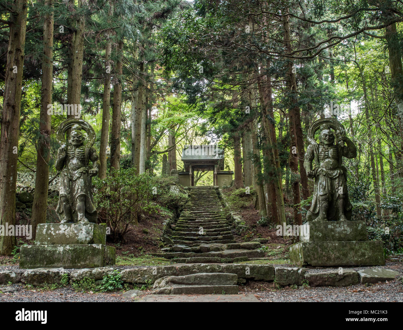 Nio guardians at the approach to Futagoji temple, Kanisaki, Oita, Kyushu, Japan. Stock Photo