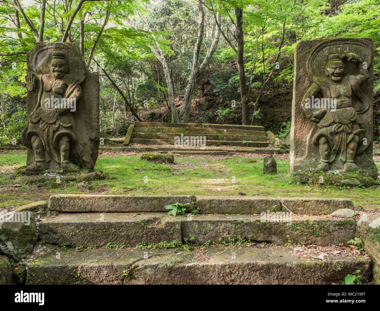 Nio temple guardians at ruins of Sentoji temple, Kunisaki Penninsula, Oita, Kyushu, Japan Stock Photo