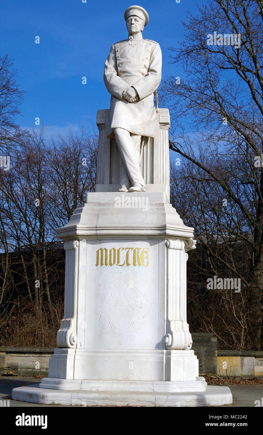 Stone statue of Helmuth von Moltke, the Elder, 1800-1891, Chief of Staff of the Prussian Army, in the Tiergarten, Berlin Stock Photo