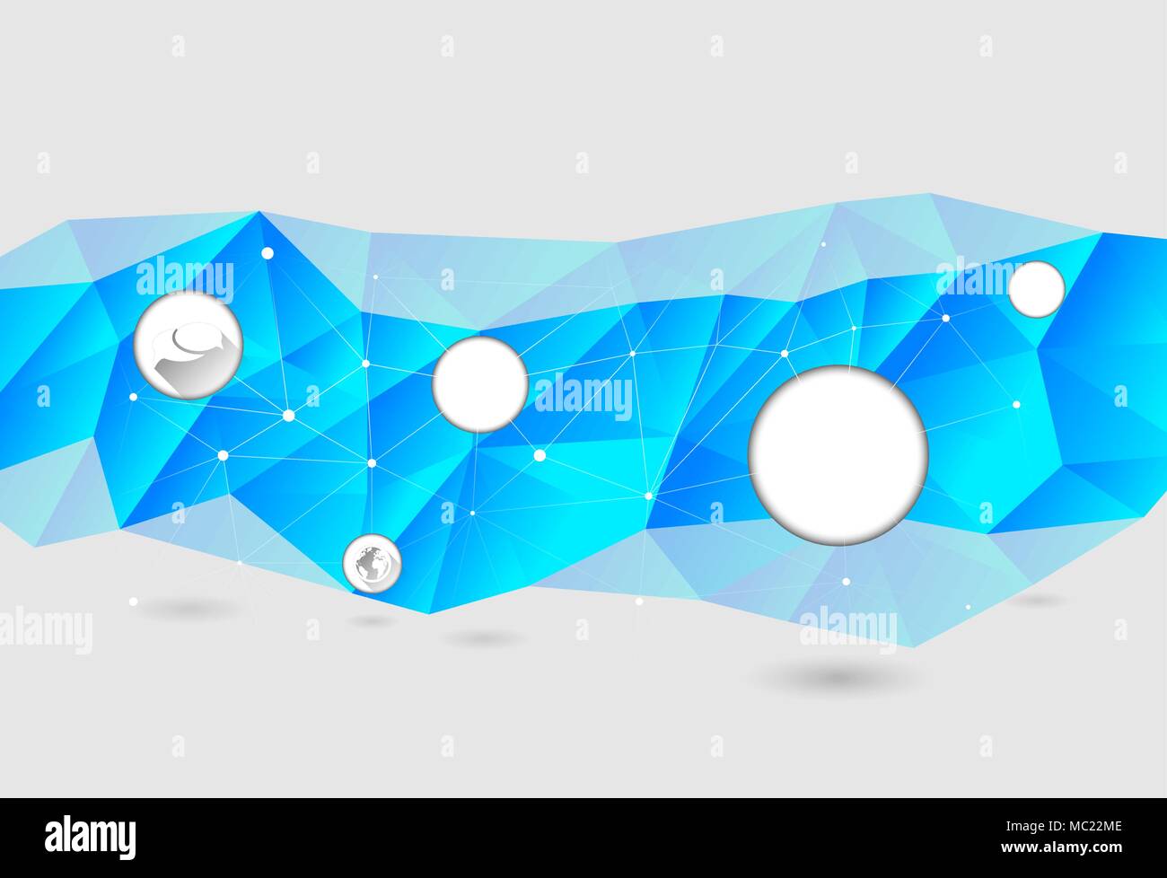 abstract background with blue polygon triangles and wire with connected circles Stock Vector