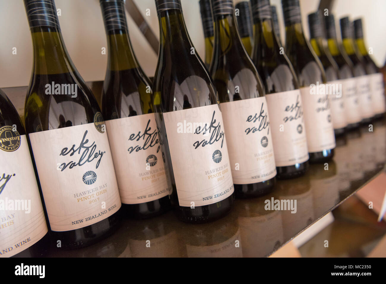 Bottles of wine for sale in the winery shop at the Esk Vally Hawkes Bay