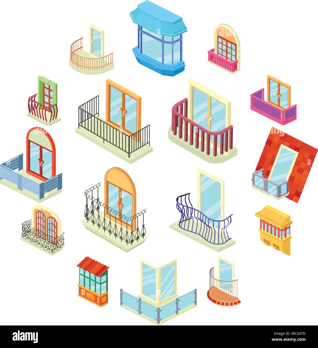 Balcony window forms icons set, isometric style Stock Vector Image ...