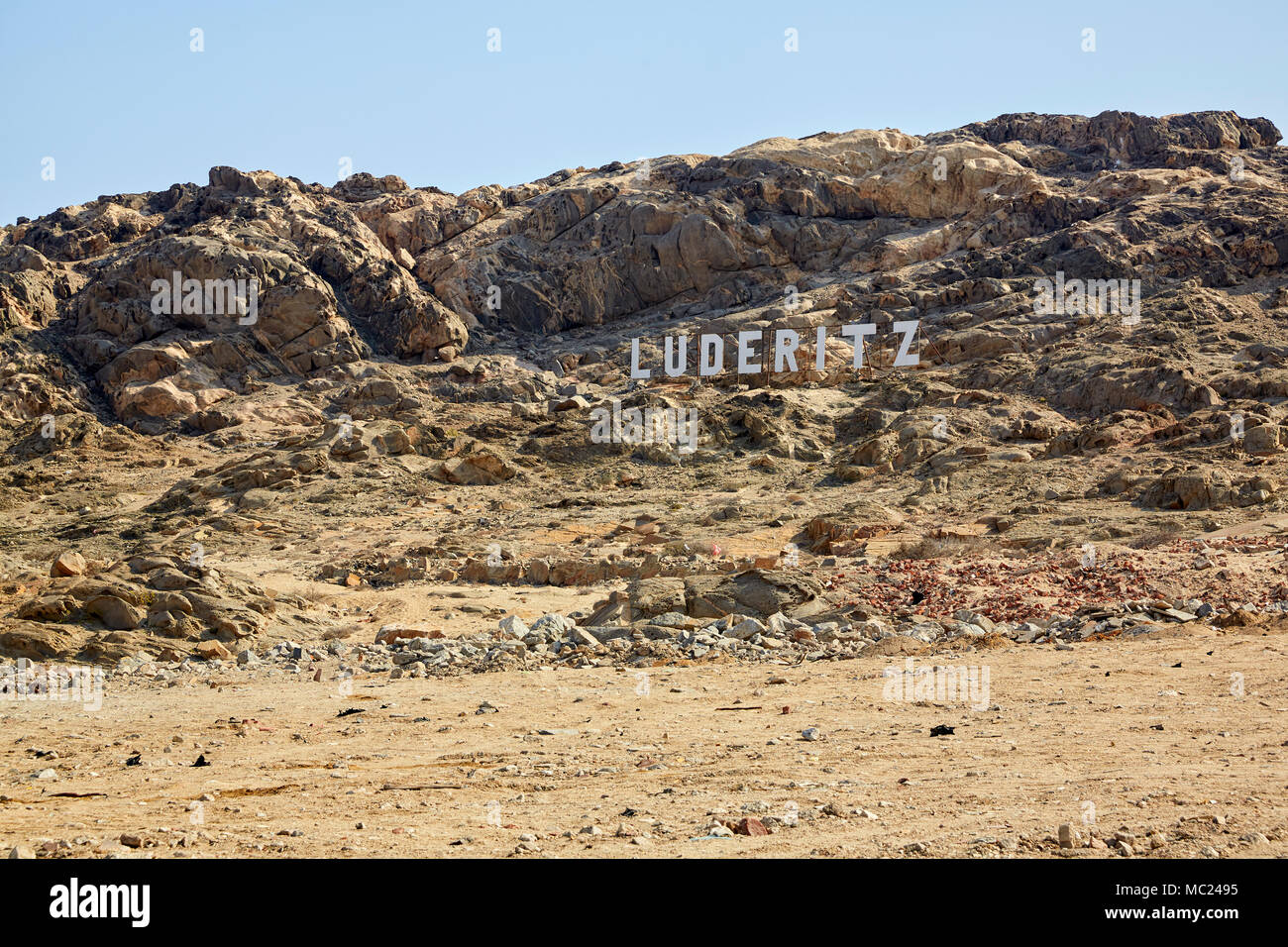Luderitz sign on a mountain in Luderitz, Namibia, Africa Stock Photo