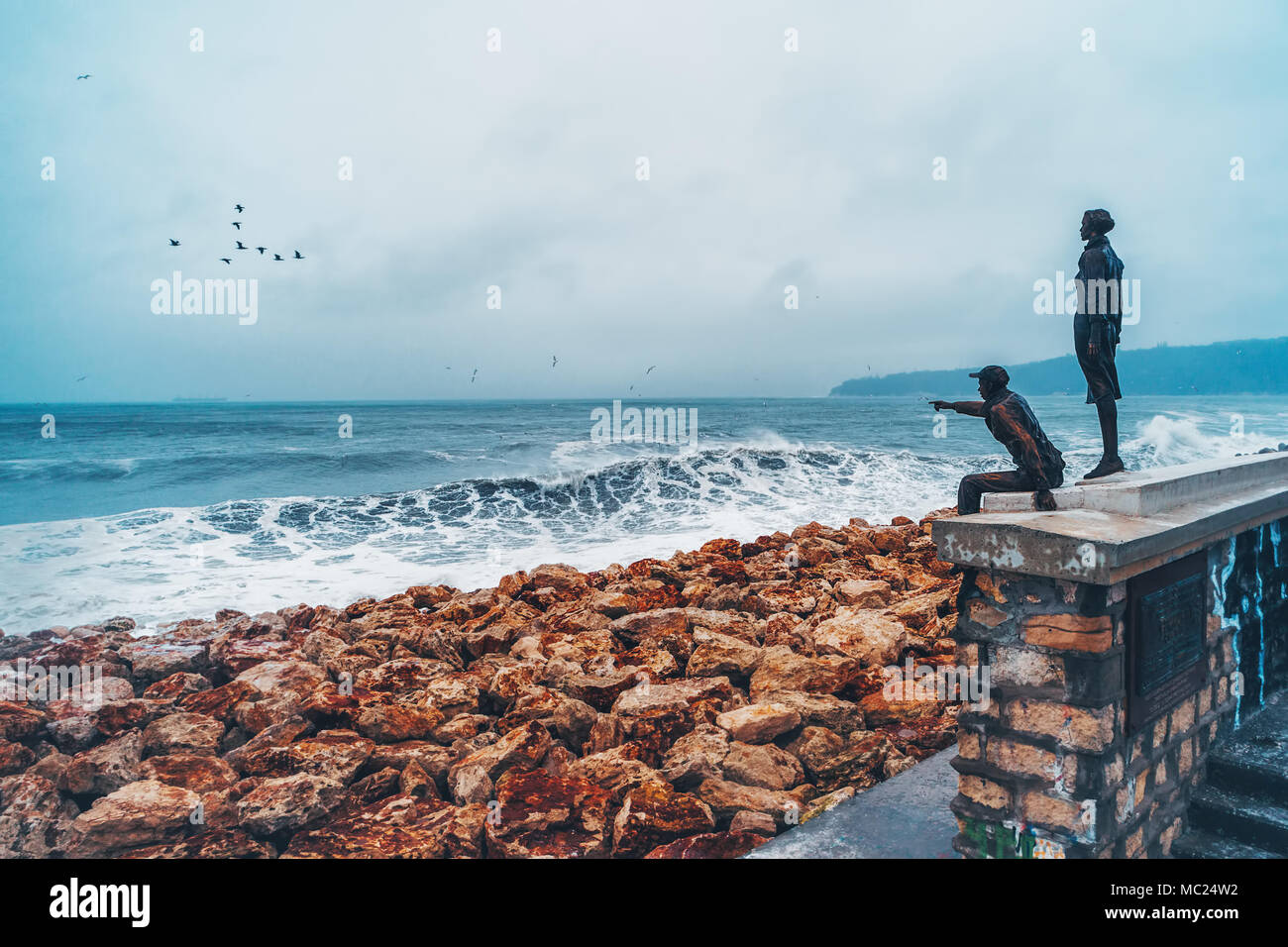 Aerial view of sea waves and rocky coast Stock Photo - Alamy