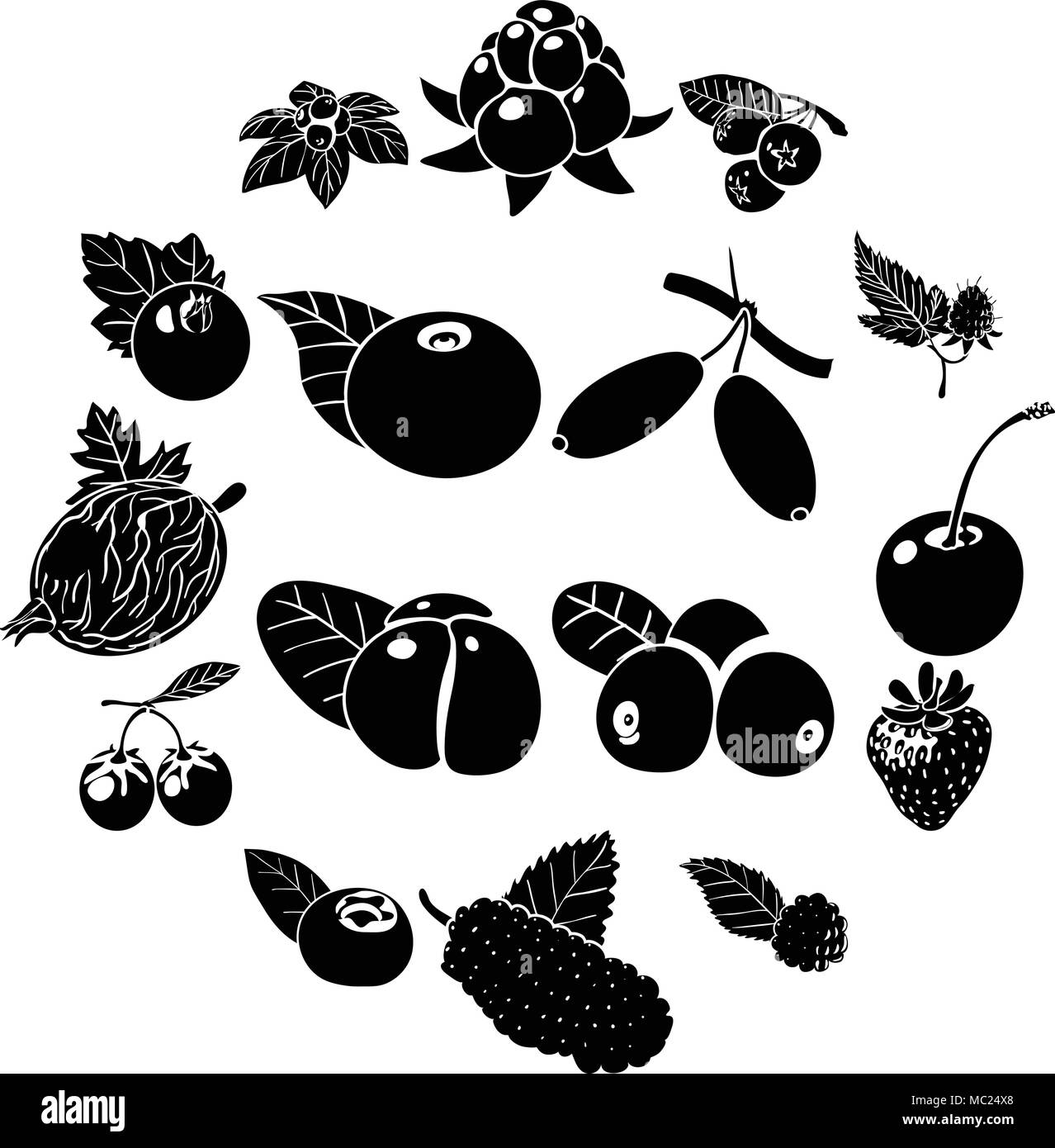 Berries icons set, simple style Stock Vector