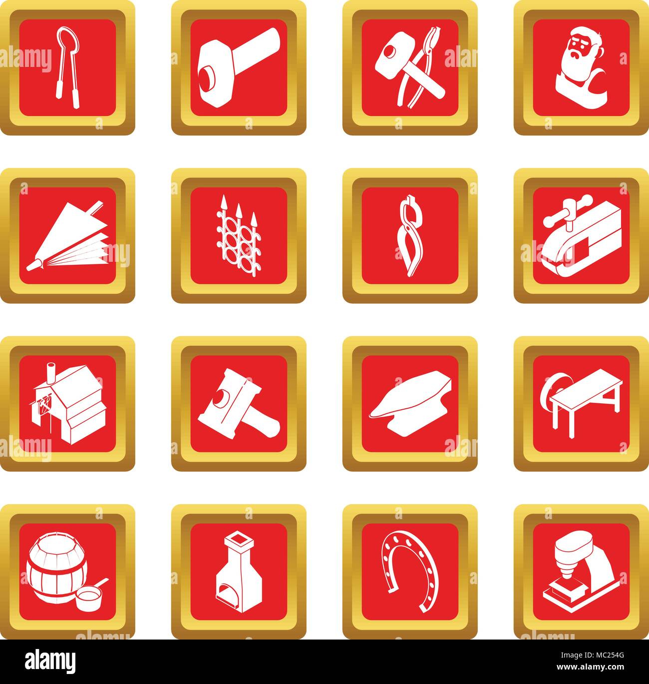 Blacksmith tools icons set red square vector Stock Vector