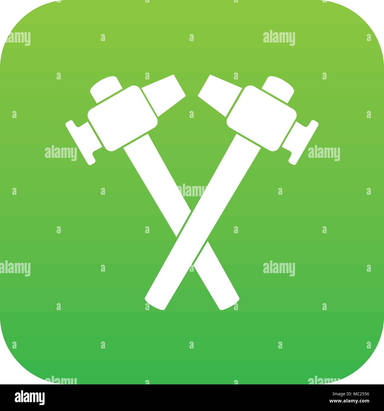 Crossed blacksmith hammer icon digital green Stock Vector