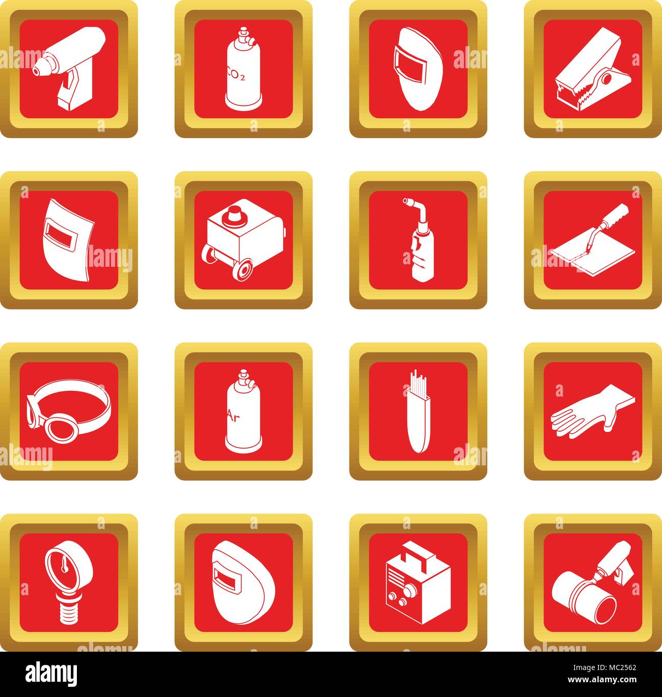 Welding tools icons set red square vector Stock Vector