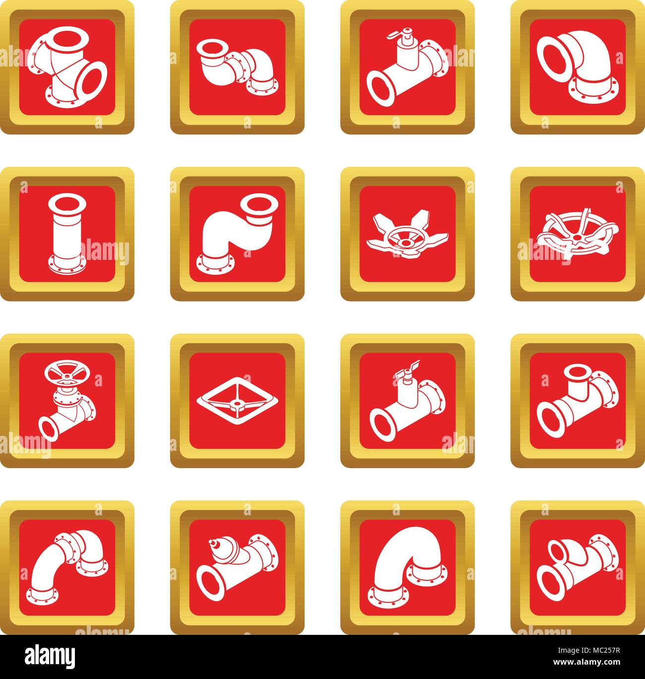 Pipeline constructor icons set red square vector Stock Vector