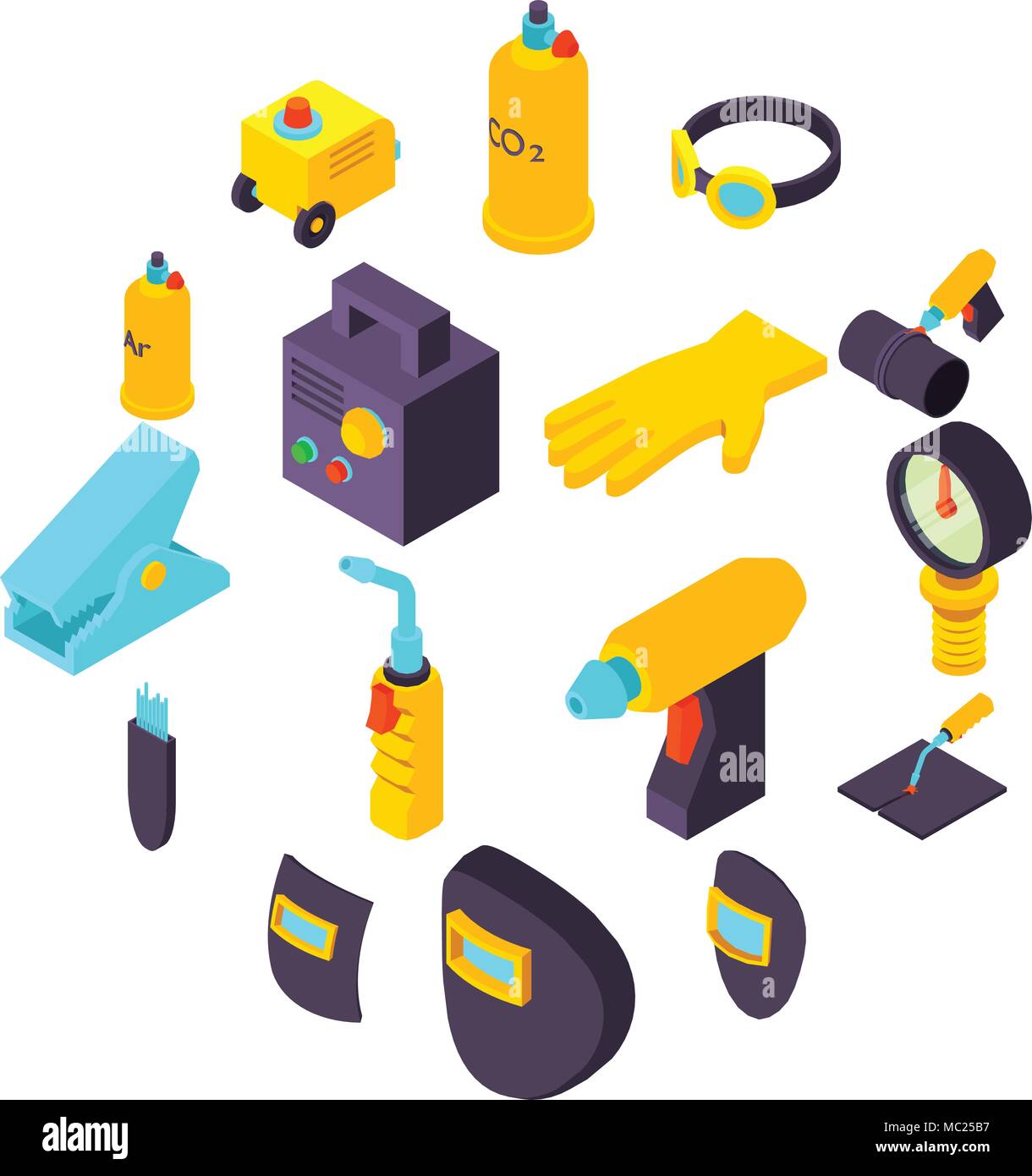 Welding tools icons set, isometric style Stock Vector