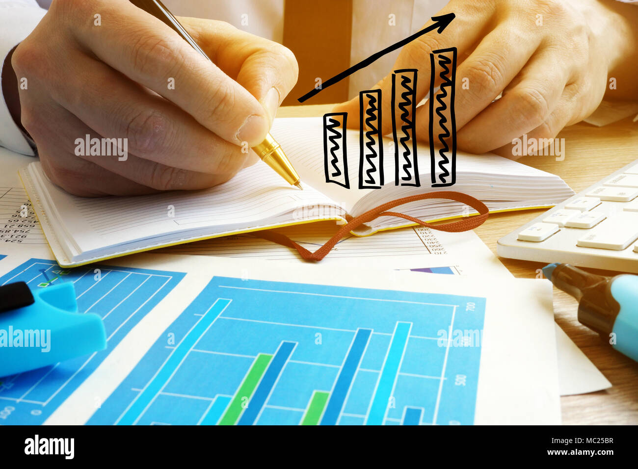 Business growing concept. Businessman analyze financial results. Stock Photo