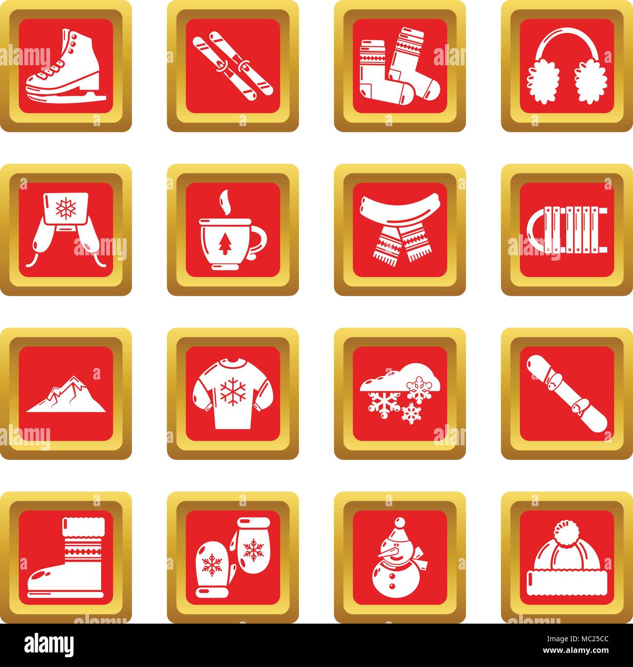 Winter clothes icons set red square vector Stock Vector Image & Art - Alamy
