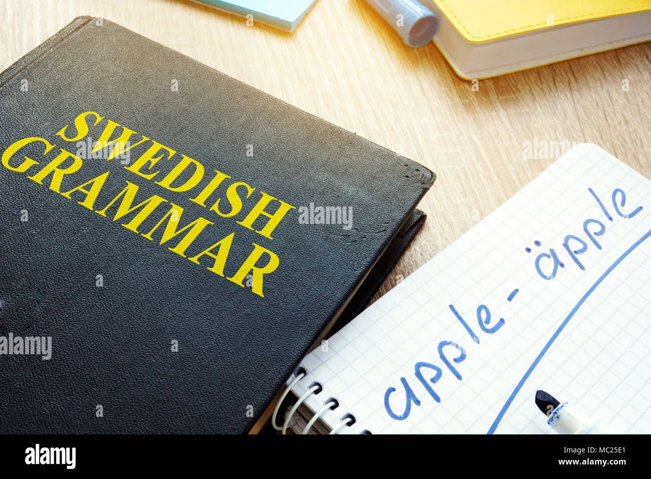 Book with title Swedish grammar and notebook Stock Photo