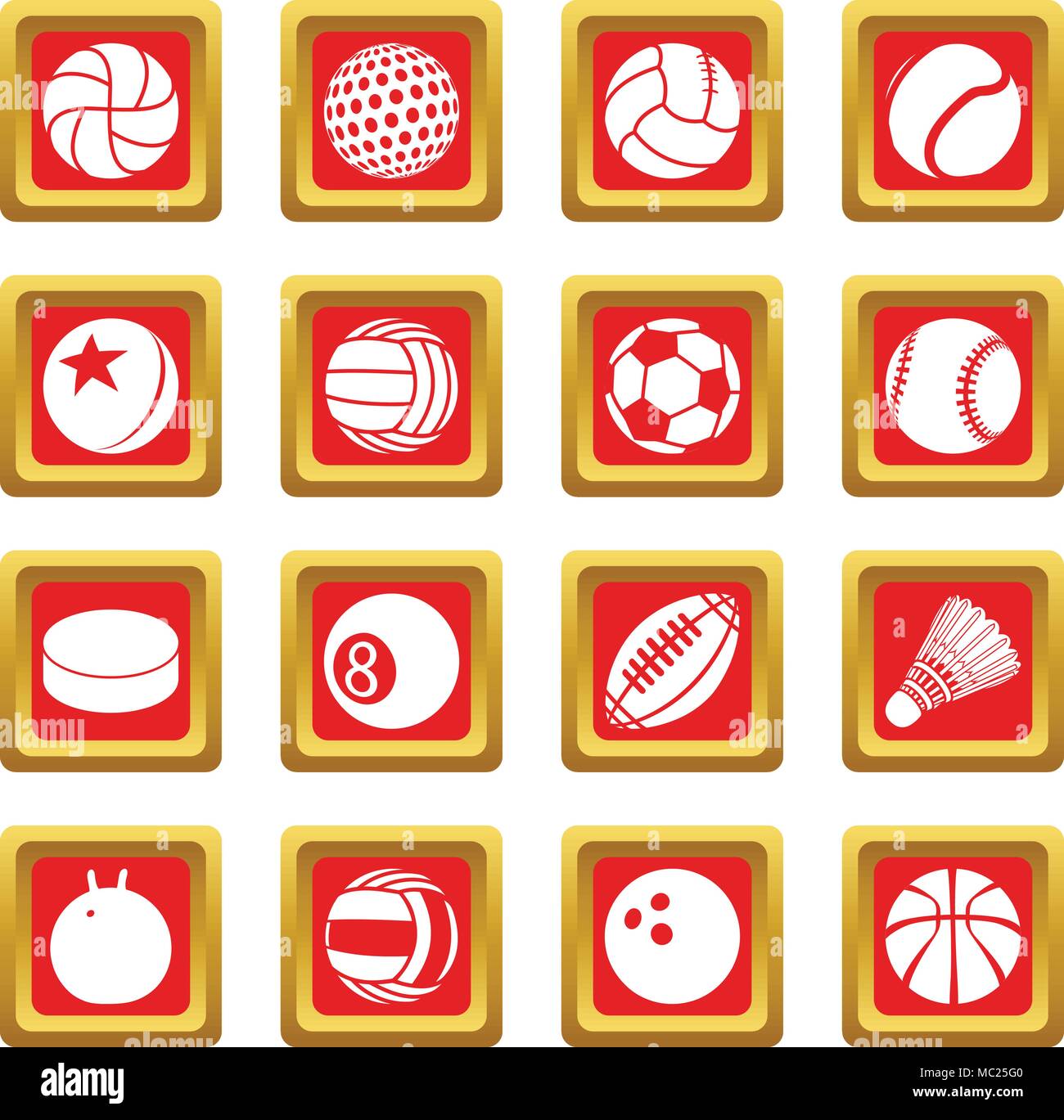 Sport balls icons set red square vector Stock Vector Image & Art - Alamy