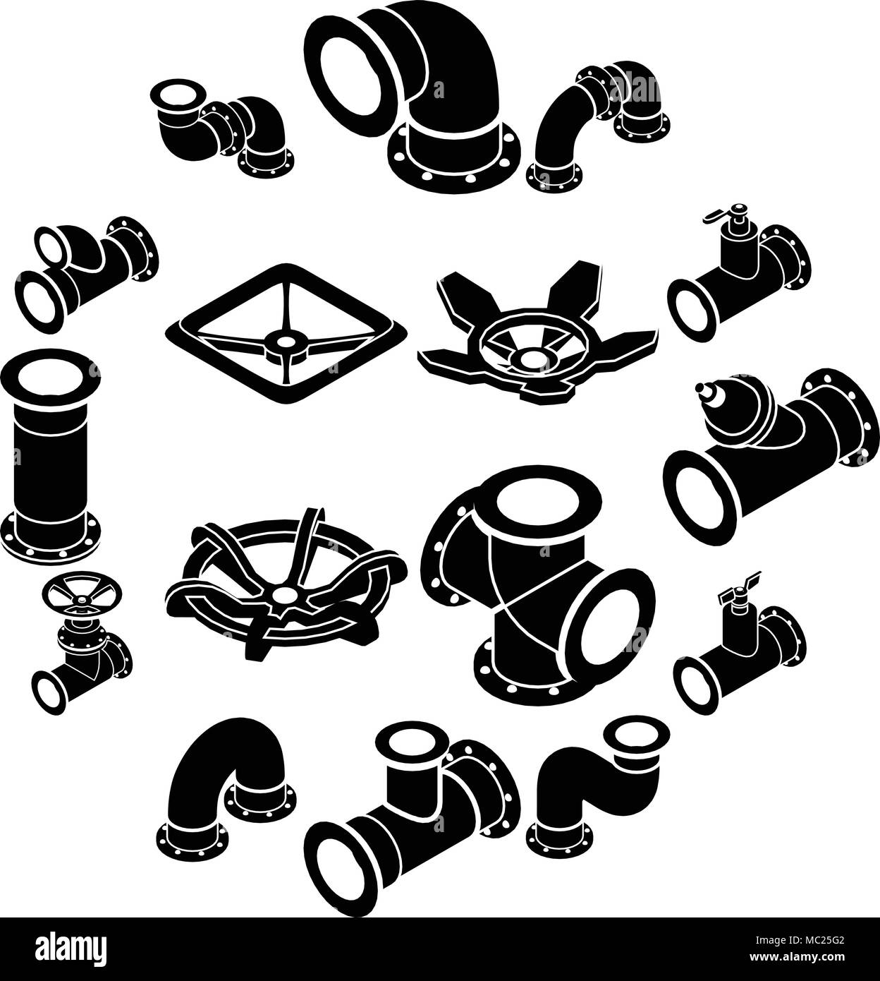 Pipeline constructor icons set, isometric style Stock Vector